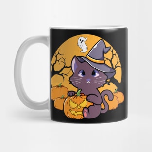 Halloween Cute Cat Pumpkin Witch Hat Mug